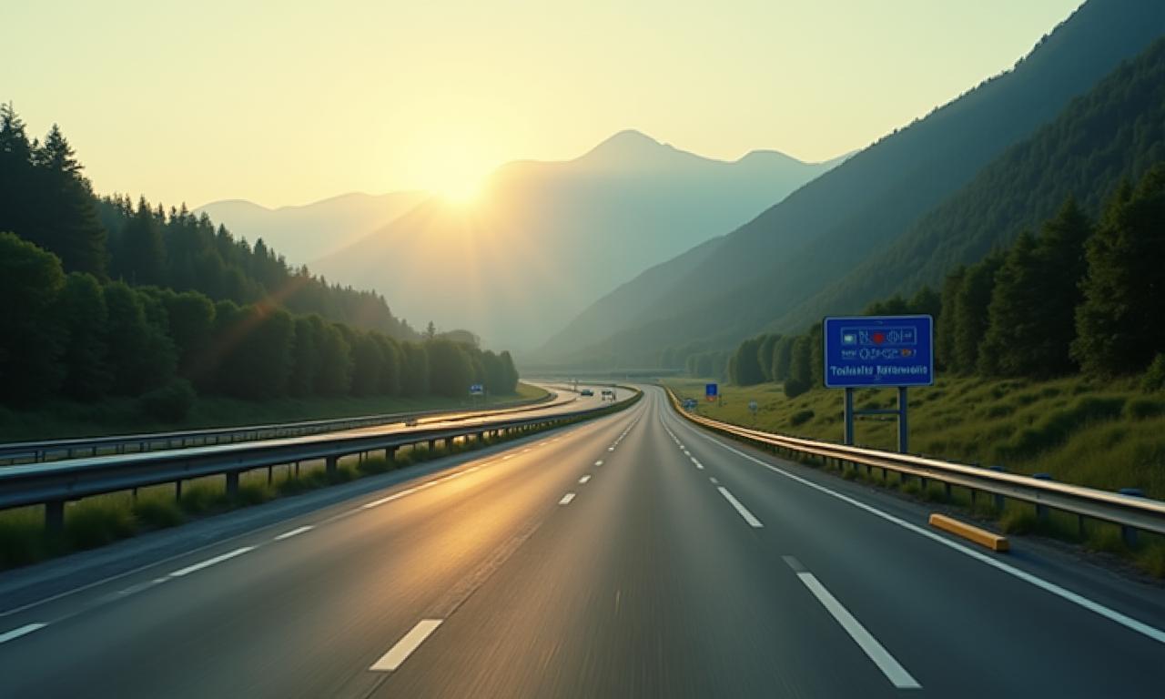 Eine österreichische Autobahn mit einem Vignetten-Symbol-Overlay